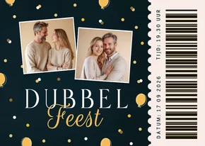 Uitnodiging ticket ballon confetti twee foto's dubbel feest