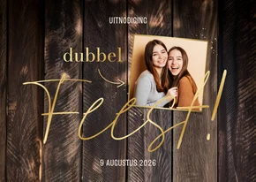 Uitnodiging verjaardag dubbel feest foto houtlook