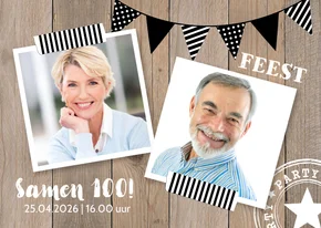 Uitnodiging verjaardag fotocollage houtlook slinger