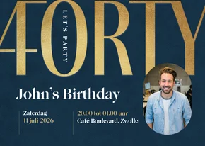 Uitnodiging verjaardagsfeest 40 jaar goud foto stijlvol