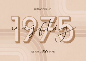 Uitnodiging vijftig jaar retrolook 1975 3D beige