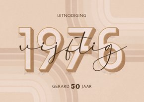 Uitnodiging vijftig jaar retrolook 1976 3D beige