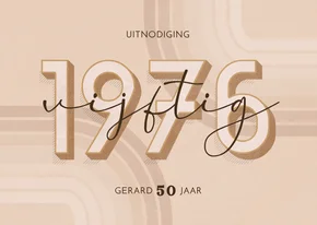 Uitnodiging vijftig jaar retrolook 1976 3D beige