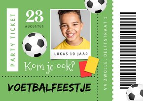 Uitnodiging voetbalfeestje ticket wedstrijd foto voetbal