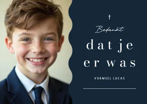 Bedankkaart vormsel communie donkerblauw met foto