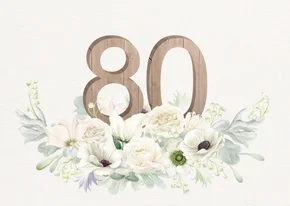Uitnodiging witte bloemen 80 in hout