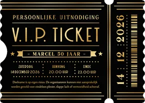 V.I.P. ticket uitnodiging verjaardag feestje in ticket vorm