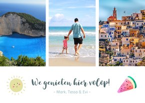 Vakantiekaart fotocollage met 3 foto's en zonnetje