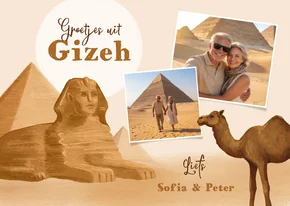 Vakantiekaart Gizeh Afrika Egypte sfinx piramide kameel foto