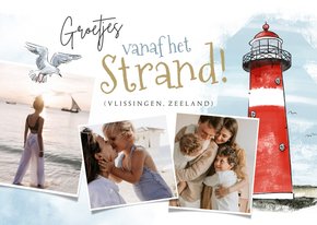 Vakantiekaart strand nederland vuurtoren fotocollage