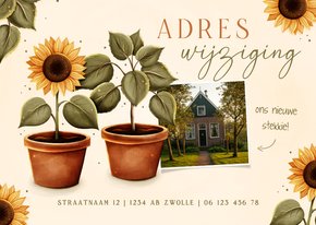 Verhuiskaart adreswijziging met zonnebloemen