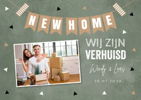 Verhuiskaart groen foto slinger driehoekjes