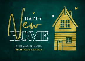 Verhuiskaart happy new home stijlvol goud groen huisje