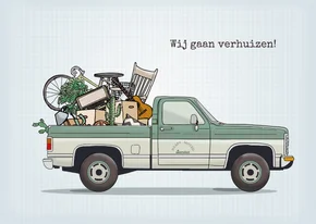 Verhuiskaart pickup groenblauw
