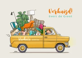 Verhuiskaart retrobus pick-up kleurrijk