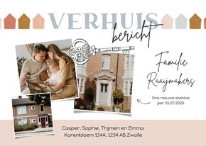 Verhuiskaart verhuisbericht met foto's en sleutel