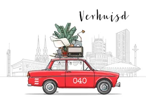 Verhuiskaart vintage auto met Eindhoven