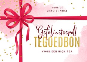Verjaardag tegoedbon strik waterverf confetti roze