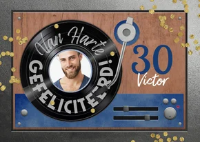 Verjaardagskaart 30 jaar retro muziek vinyl LP speler