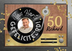 Verjaardagskaart 50 jaar retro muziek vinyl LP speler 