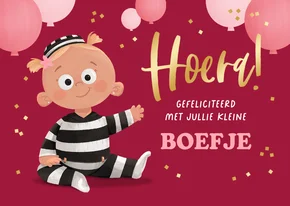 Verjaardagskaart baby meisje kind boefje 1 jaar grappig