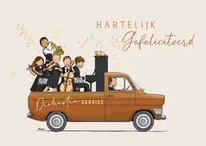 Verjaardagskaart busje met orkest