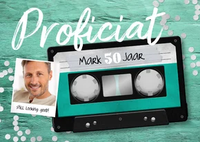 Verjaardagskaart cassette tape muziek 50 jaar retro
