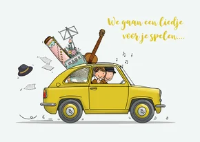 Verjaardagskaart eendje met muzikanten