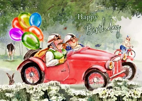 Verjaardagskaart feest in de oldtimer