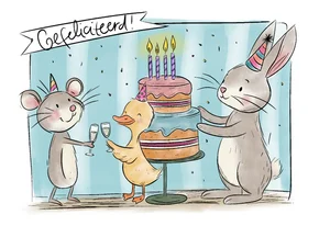 Verjaardagskaart feestje dieren 