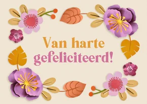 Verjaardagskaart herfstbloemen en bladeren