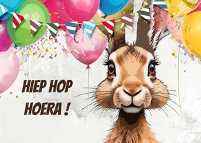 Verjaardagskaart hiep hop hoera konijn
