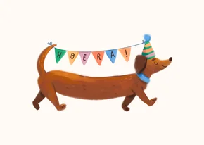 Verjaardagskaart hond met vlaggetjes