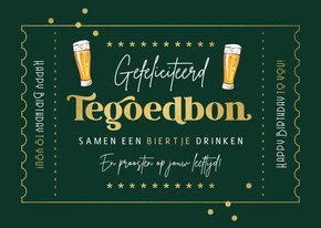 Verjaardagskaart man tegoedbon bier vintage goud