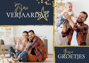 Verjaardagskaart met 2 foto's en gouden confetti 