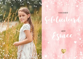 Verjaardagskaart met waterverf, hartjes en grote foto