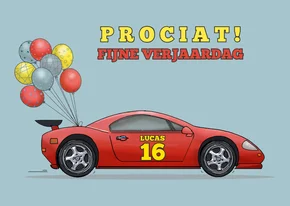Verjaardagskaart raceauto rood