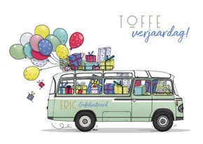 Verjaardagskaart stoere bus retro