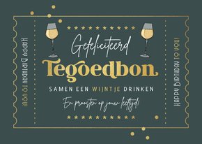 Verjaardagskaart tegoedbon wijn goud confetti