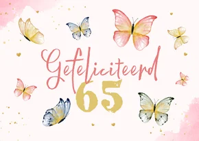 Verjaardagskaart vlinders waterverf goud hartjes 65