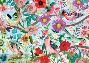 Verjaardagskaart vogels bloemen kleurrijk illustratie