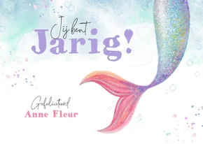 Verjaardagskaart zeemeermin staart gefeliciteerd jarig
