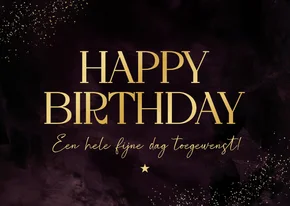 Verjaardagskaartje happy birthday stijlvol donkerpaars goud