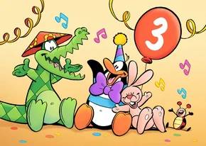 Verjaardagskaartje met vrolijke blije diertjes