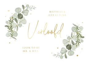 Verlovingskaart eucalyptus goud hartjes stijlvol