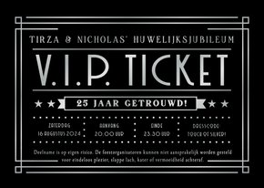 VIP ticket moderne uitnodiging zilveren huwelijksjubileum 