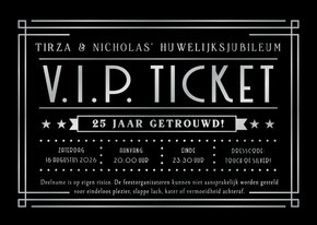 VIP ticket moderne uitnodiging zilveren huwelijksjubileum 
