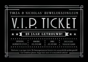 VIP ticket moderne uitnodiging zilveren huwelijksjubileum 