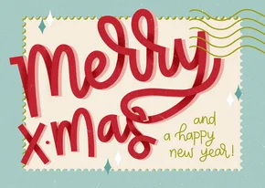 Vrolijk kerstkaartje merry xmas postzegel