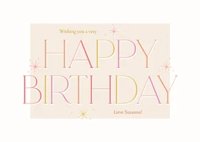Vrolijk verjaardagskaartje met gekleurde happy birthday